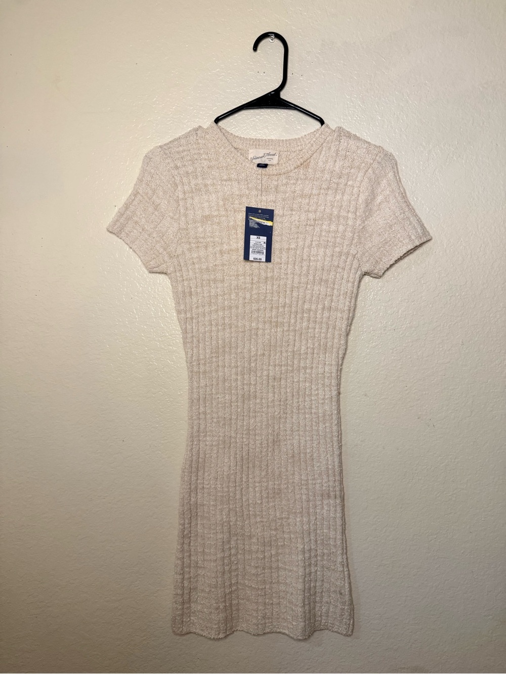 Universal Thread Cream Ribbed Short Sleeve Mini Dress